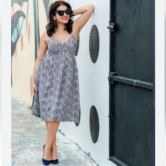 J. Crew Liberty Fabrics Blue Floral Strappy back Midi Dress Girly Prarie Fairyco - Picture 5 of 16